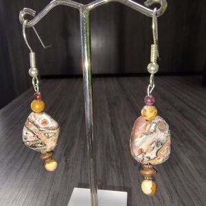 Handcrafted Leopard Skin Jasper Stone Dangle Earrings
